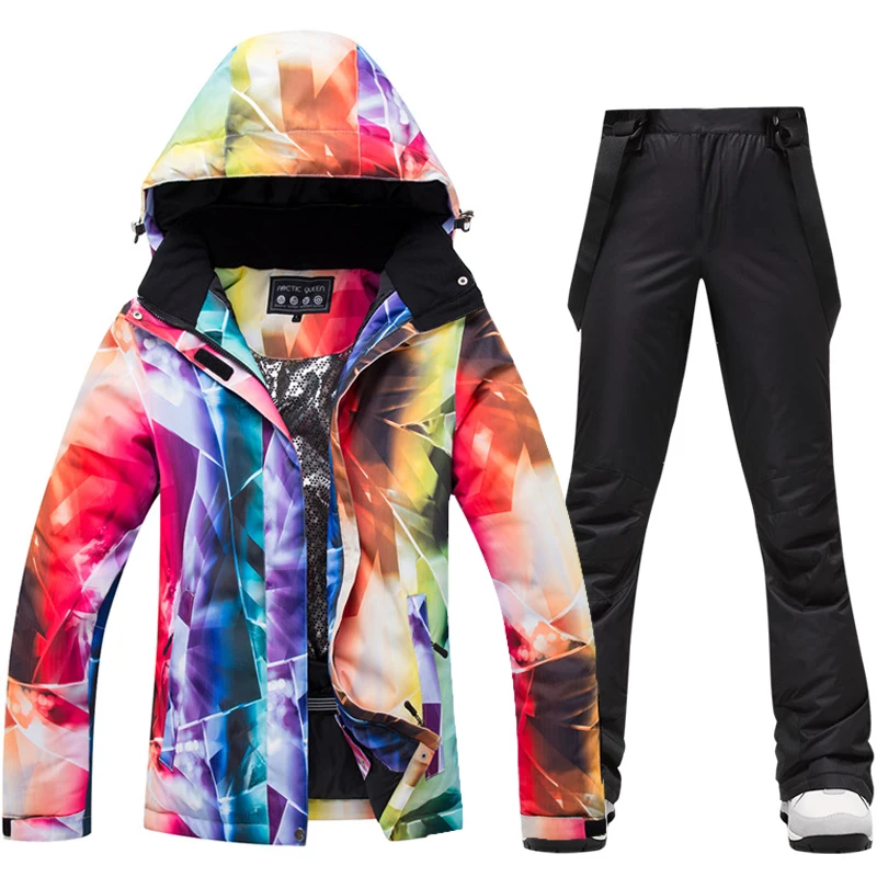 Ropa de Snowboard de Invierno para mujer, traje de esquí con capucha, equipo de esquí grueso y cálido, chaqueta de esquí y pantalones impermeables
