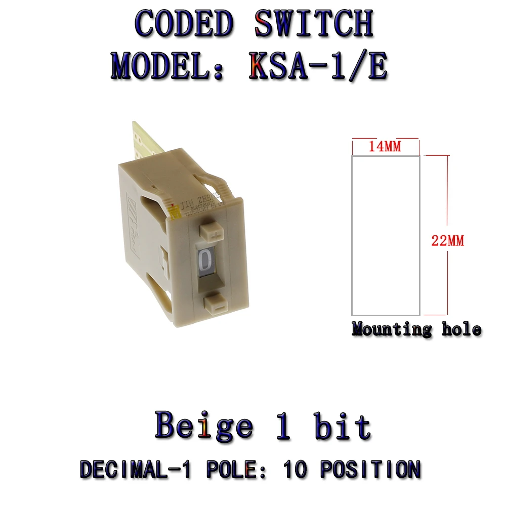 KSA-1/E BCD-Code, binäre Ausgangsschalter/Daumenradschalter, 0–9 °C, vergoldeter Klemmenblock, 0–9 Ziffern, Dezimalcode, Beige, Schwarz