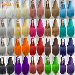 MEIFAN-peluca sintética de Lolita para mujer, pelo rubio, azul, rojo, rosa, verde, morado, para fiesta de Cosplay, 100CM