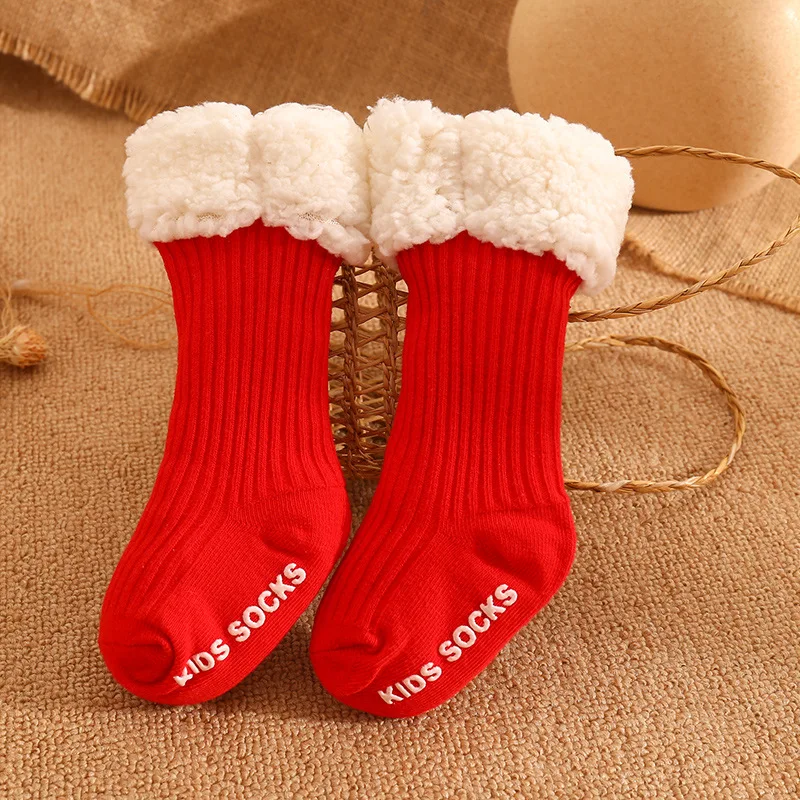 Winter Baby Solid Tincken Socks For Girls Boys Kids Cotton Warm Toddlers Baby Christmas Socks For Newborn Anti Slip Floor Socks