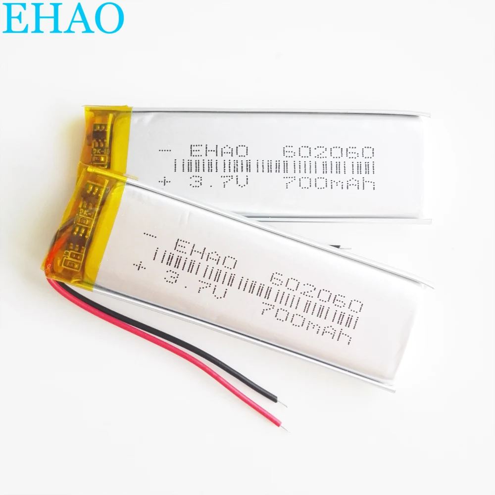 2 PCS 3.7V 700mAh Lithium Polymer LiPo Rechargeable Battery 602060 For Mp3 GPS Bluetooth Ebook Speaker Smart Watch LED LIGHT