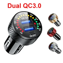 Dual QC3.0 USB Car Charger Lighter Outlet Socket Fast Charging Voltmeter ON/OFF Switch LED Marquee Light for Auto Boat Truck