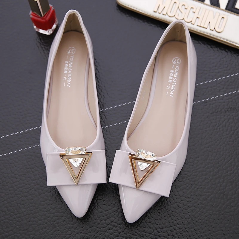 Patent Leather Women Flat Ballet Shoes Pointed Toe Flats Shoes Elegant Lady Shoes soft bottom Single shoes Big Size 45