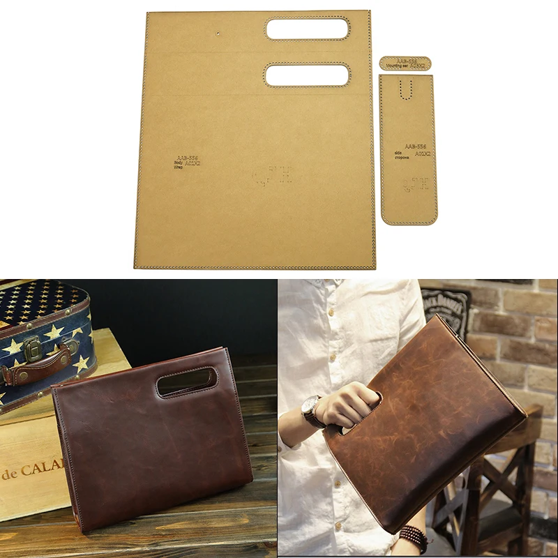 1 set of DIY leather handmade craft handbags men's clutch bags document bags sewing patterns hard kraft paper mold templates