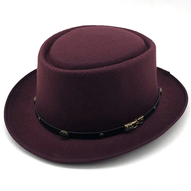 Simple Wool Men Pork Pie Hat For Dad Black Fedora Hat For Gentleman Flat Bowler Porkpie Top Jazz Hat