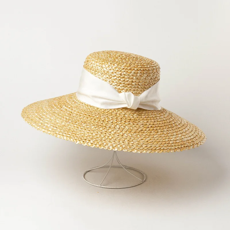 Noble Natural 15cm Wide Brim Straw Hat Floppy Beach Sun hats for Women with ribbon Band Big Brim Summer Hat UV 50+ Protection