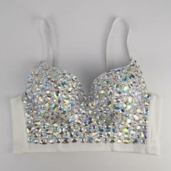 IRENE TINNIE-Top corto con strass lucido fatto a mano, canotta brillante, gilet senza schienale, reggiseno Sexy, discoteca per feste