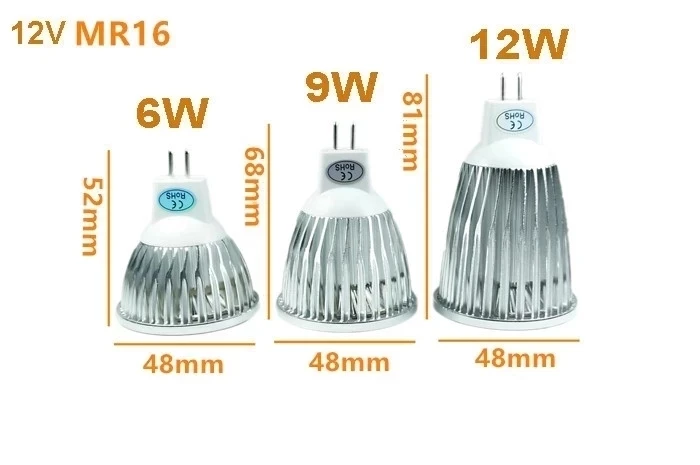 New High Power Lampada Led MR16 GU5.3 COB 6w 9w 12w Dimmable Led Cob Spotlight Warm Cool White MR16 12V Bulb Lamp GU 5.3 220V