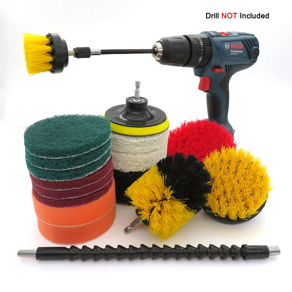 

19Pcs Drill Brush Kit Power Scrubber Brush,Scouring Scrub Pads For bathroom car