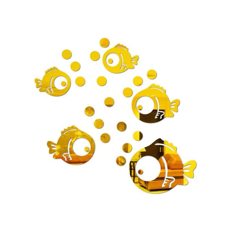 2sets Creative Acrylic Mirror Wall Sticker DIY Bubble Fish Sticker Cute Cartoon Fish Wall Sticker Home Decoration