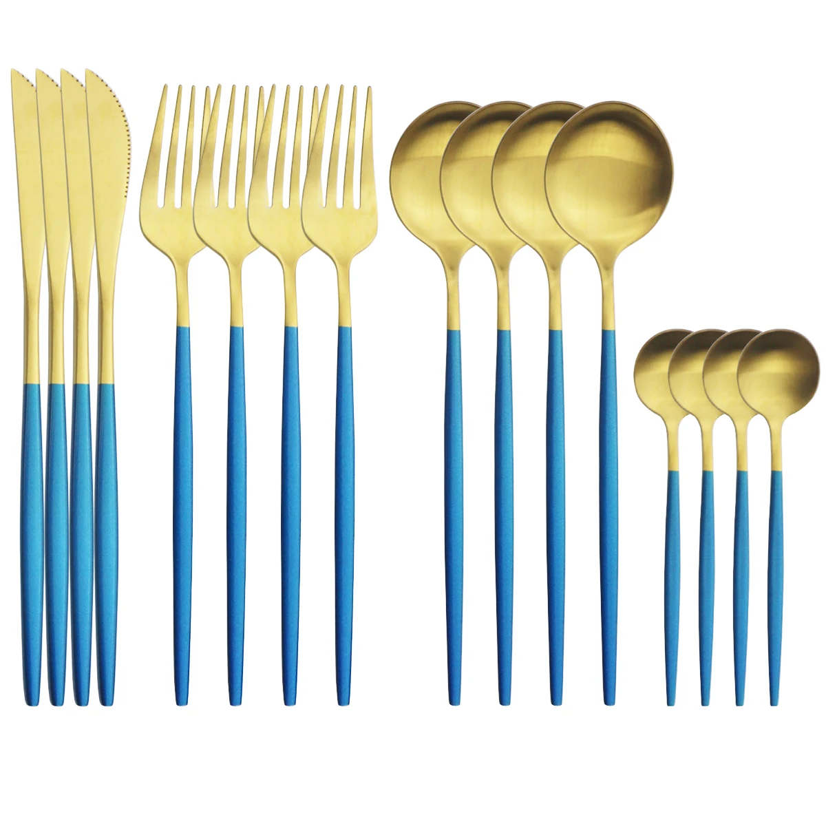 

16Pcs Blue Gold Dinnerware Cutlery Set Knives Fork Coffee Spoons Stainless Steel Dinner Tableware Western Kitchen Silverware Set