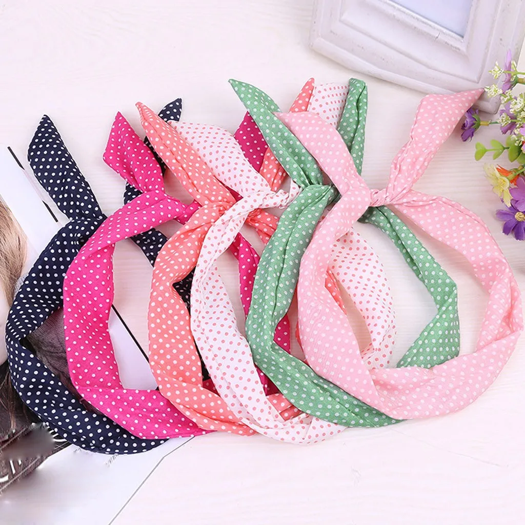 Cute Turban Girls Cartoon Print Headband Womens Multi Use Adjustable Hair Band With Metal Wire Scarf Cross Bow Hair Accessories