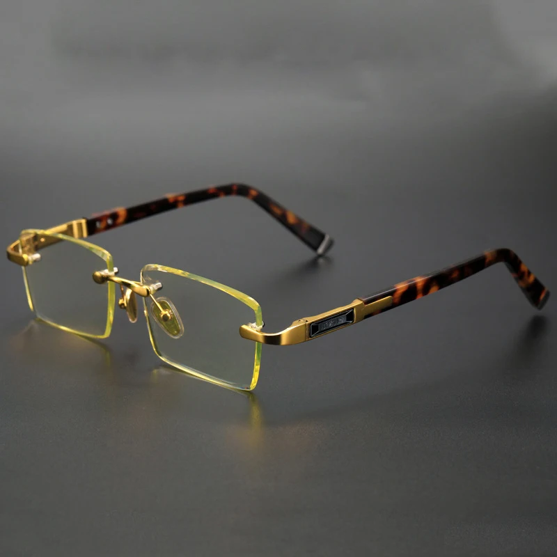 

Acetate Rimless Reading Glasses Men Women Natural Crystal Stone Yellow Lens Hyperopia Presbyopia Glasses +1.5 2.5 3.5 Eyeglasses