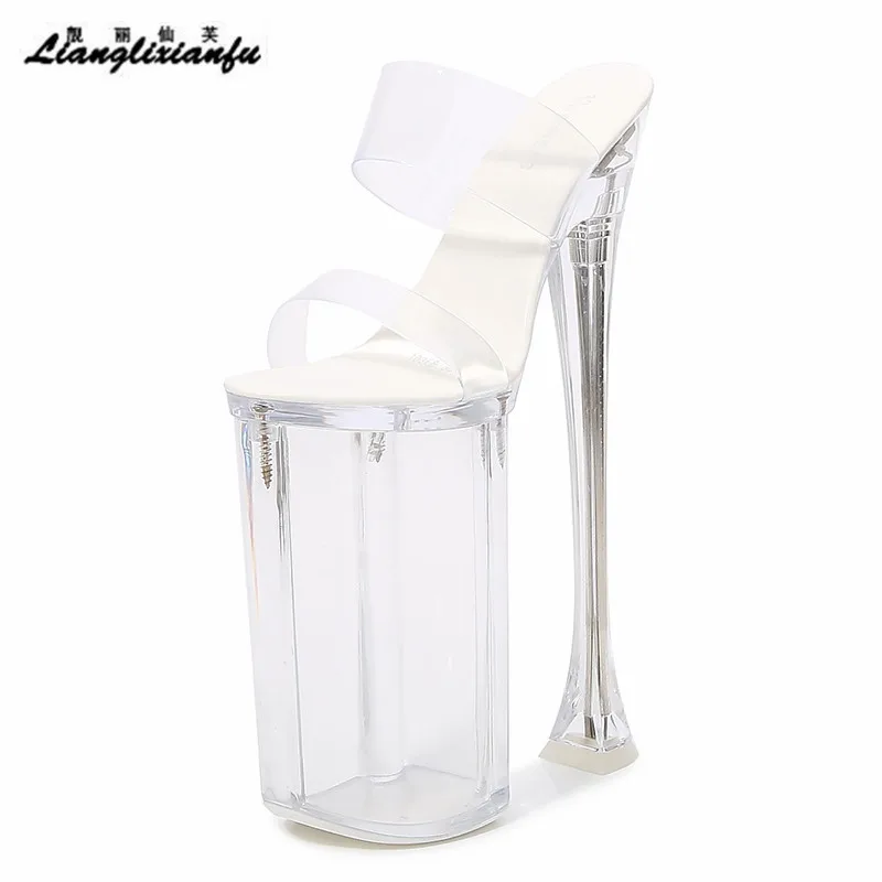 Luxurious 26cm Thin High-Heeled Sandals female 16cm Transparent Platform bridal shoes woman Steel Pipe Dance Ankle Strap Pumps