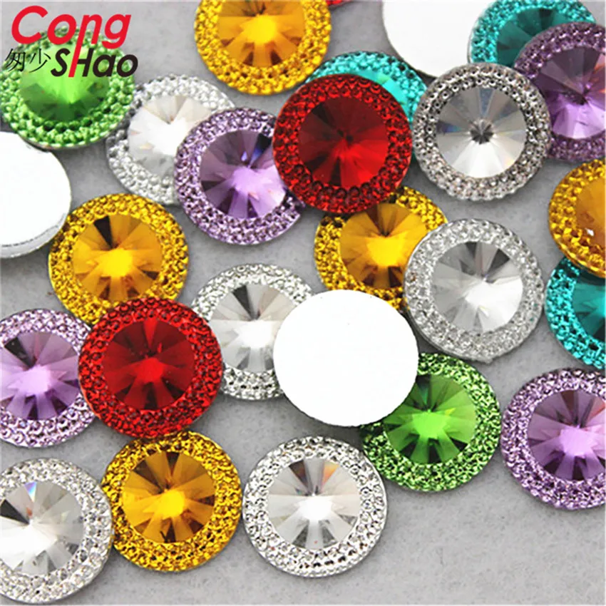 Cong Shao 100PCS 20mm Round Shape Resin Rhinestone Flatback Beads Strass Crystal Stones For Clothes Decoration Craft DIY CS442