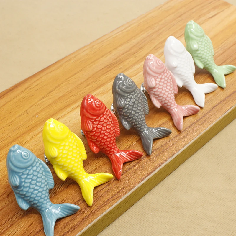 Children Drawer Knobs Fish Shape Ceramic Closet Door Handle Room Kitchen Cabinet Handles Cupboard Knobs For Kids Bedroom