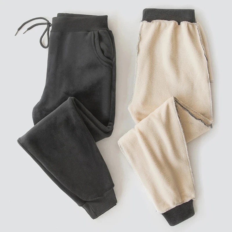 Women Lamb Fur Tracksuit Pants Winter Female Solid Casual Warm Cashmere Leggings Lined Fleece Autumn Sweatpants Lady Harem Pants