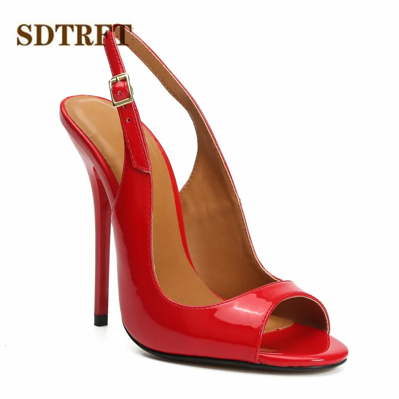 SDTRFT Slingbacks shoes woman 14cm thin heels zapatos mujer Crossdresser Peep Toe Pumps casual Stilettos Summer Sexy SM Sandals