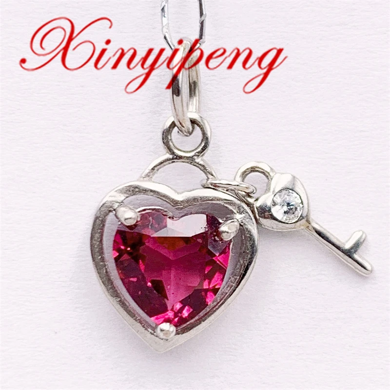 

Xin Yipeng Fine Gem Jewelry Real S925 Sterling Silver Plated Gold Inlaid Natural Garnet Pendant Engagement Gift For Women