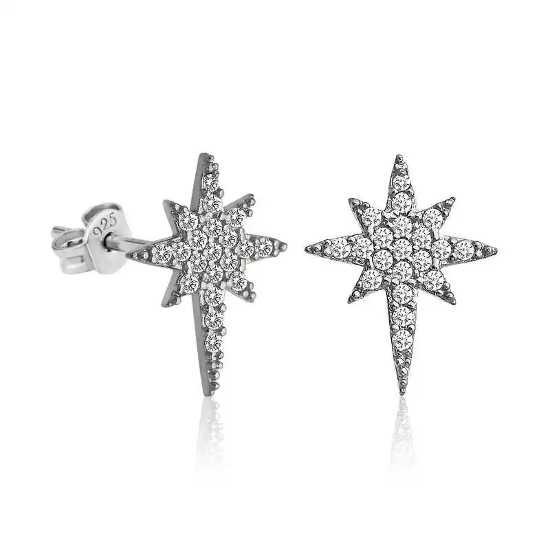 Silver Pole Star Earrings Zircon Stone 925 Sterling Women for Jewelry Wedding PSilver Pole Star Earrings Zircon Stone 925 Sterling Women for Jewelry Wedding Party Birthday Gift - Box -arty Birthday Gift - Box - Fashion