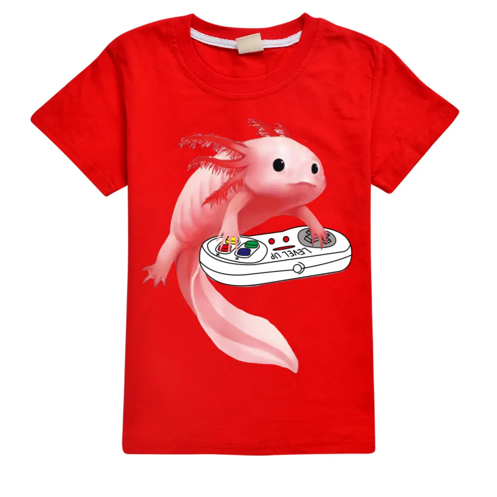 Baby Axolotl T Shirt Children Kawaii 2022 Funny Summer Cartoon Fish Print T-shirt for Boys Girls Clothing Unisex Short Sleeve