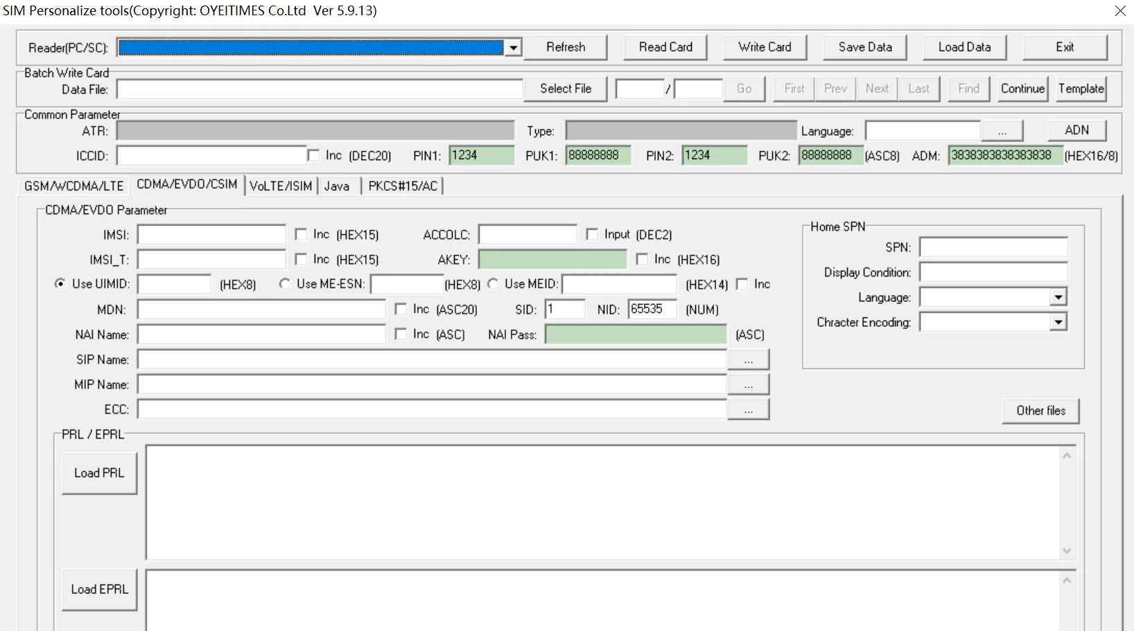 OYEITIMES JAVA 5G 5.9.13 Ver. SIM Card Software, ENC DEK JAVA DES JAVA AES AID / HASH software, list of values, SIM card