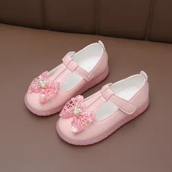 Somfortable Soft-soled Shoes Girls Spring Autumn Children Leather Shoes Kids Little Girl Princess Single Shoes Pink White 2-8T