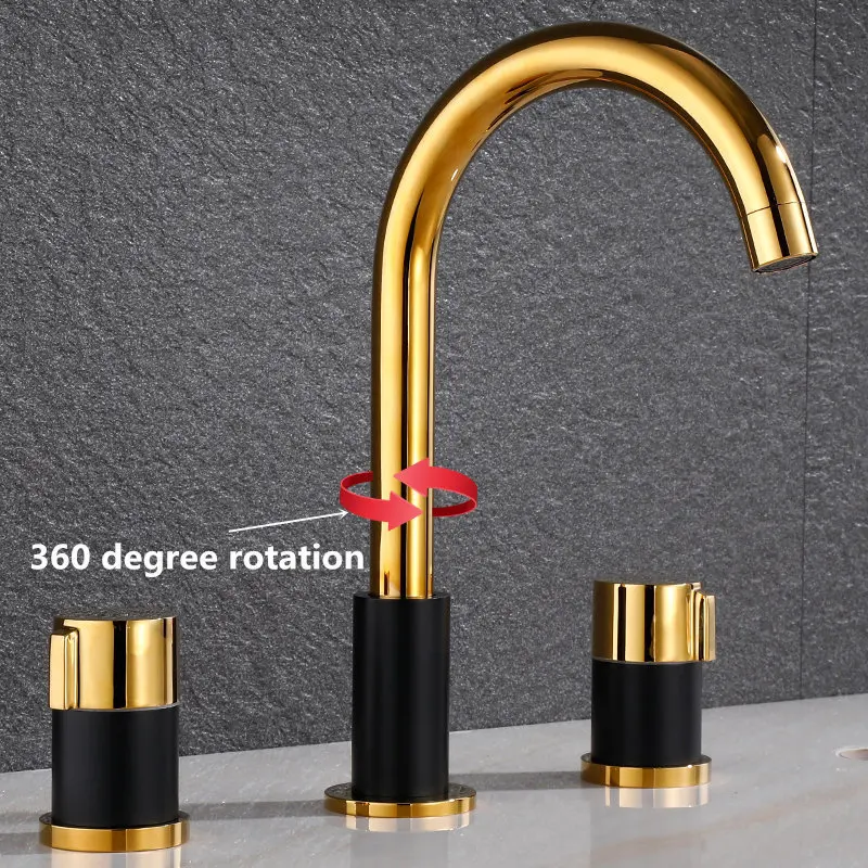 

Brass Basin Faucets Hot & Cold Lavatory Sink Mixer Tap Dual Handle Deck Mounted Widespread Crane Vessel Black/Gold/Chrome