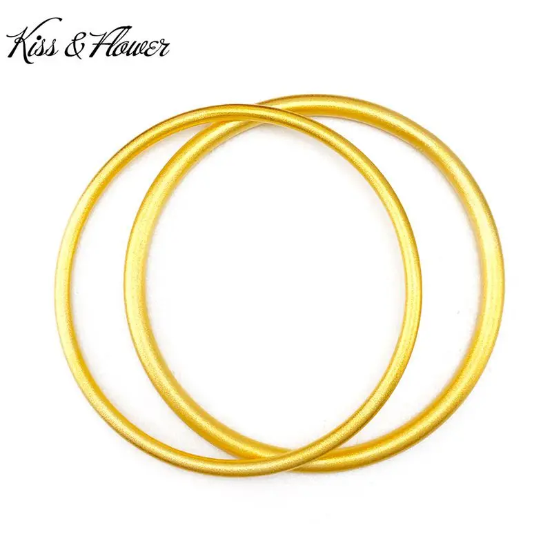 KISS&FLOWER BR91 Fine Jewelry Wholesale Fashion Woman Girl Birthday Wedding Gift Exquisite Thin Round 24KT Gold Bracelet Bangle