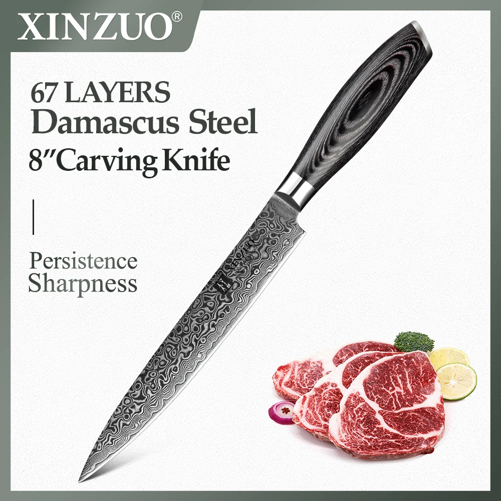 

XINZUO 8" inch Cleaver Knife German Damascus Stainless Steel Kitchen Chef's Accessories Slicer Knives Meat Sashimi