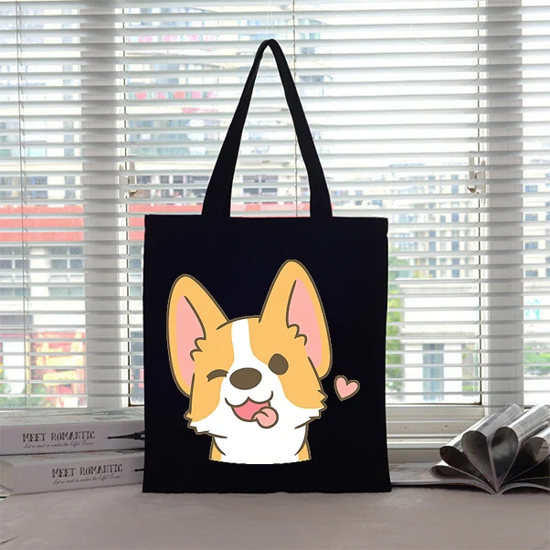 Bolso de mano con estampado de perro de Anime para mujer, bolsa de compras plegable, lavable, reutilizable, de lona para estudiantes