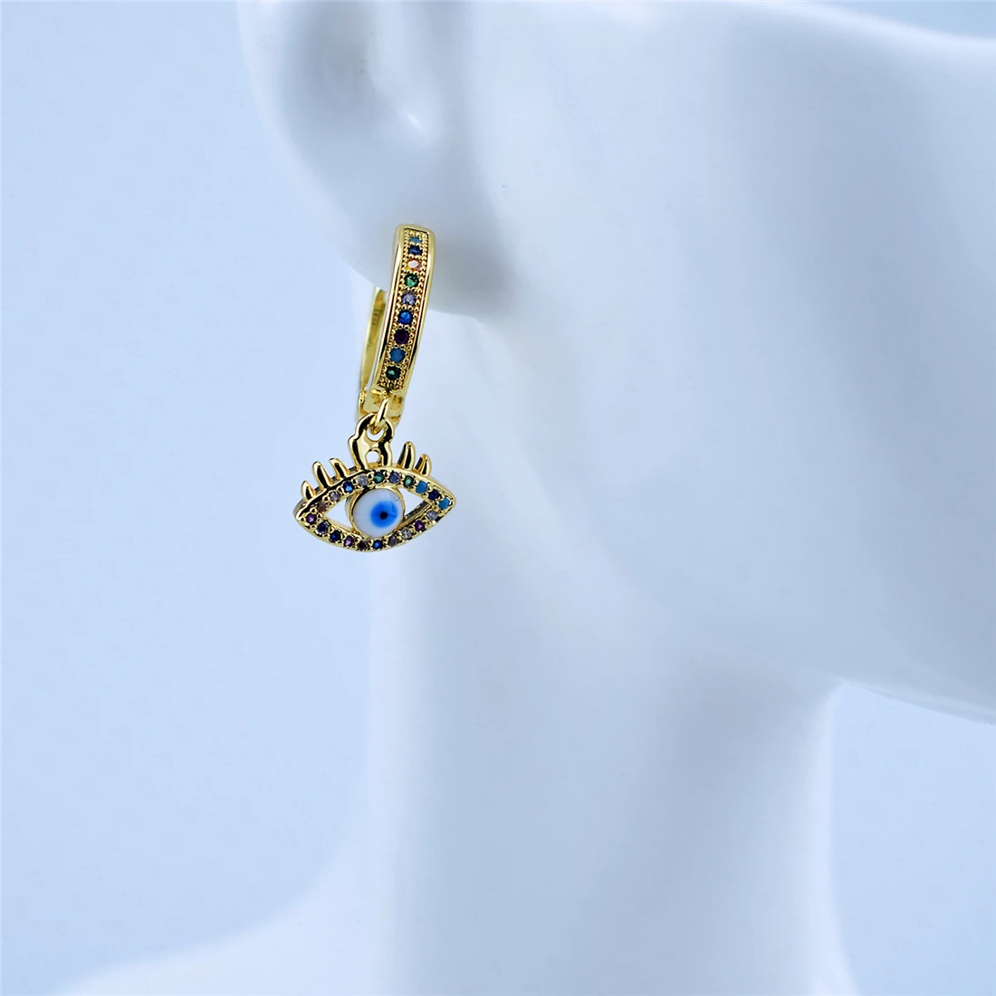 Fashion Gold Color Blue Evil Eye Hoop Earrings Top Quality AAA Zircon Eye Earrings for Women Korean Fashion Jewelry 2021