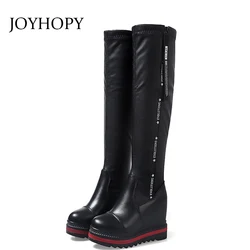 Side Zipper Knights Boot Women Height Increasing Platform Winter Shoes Woman Stretch Febric Wedges Knee High Snow Boots WB067