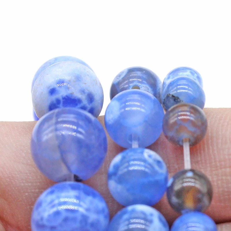 Wholesale Natural Stone Chalcedony smooth Blue Agat Loose Round Beads Bracelet Necklace lady 6 8 10 MM Pick size For Jewelry