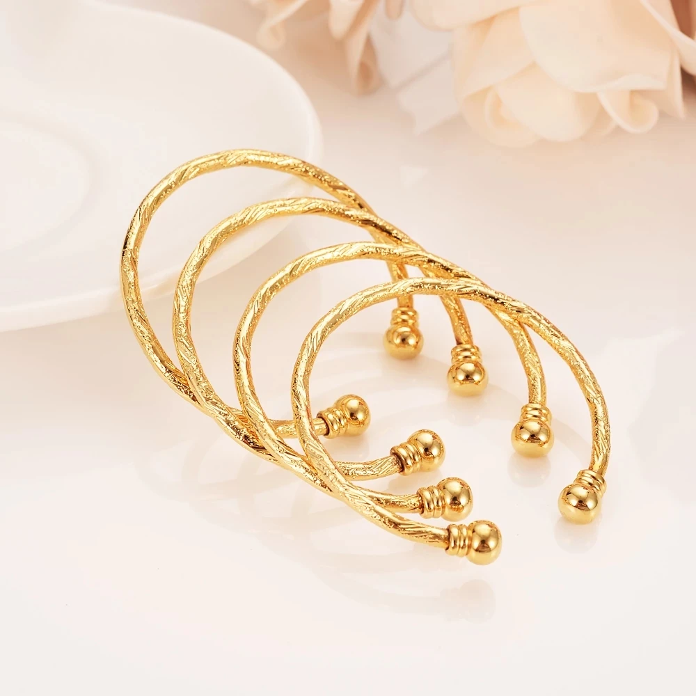 4pcs 24K Baby Bangles Gold Color Dubai Bangles Kids Bracelet Luxury Bracelet Gold anklet Bracelet Child Jewelry Birthday Gift