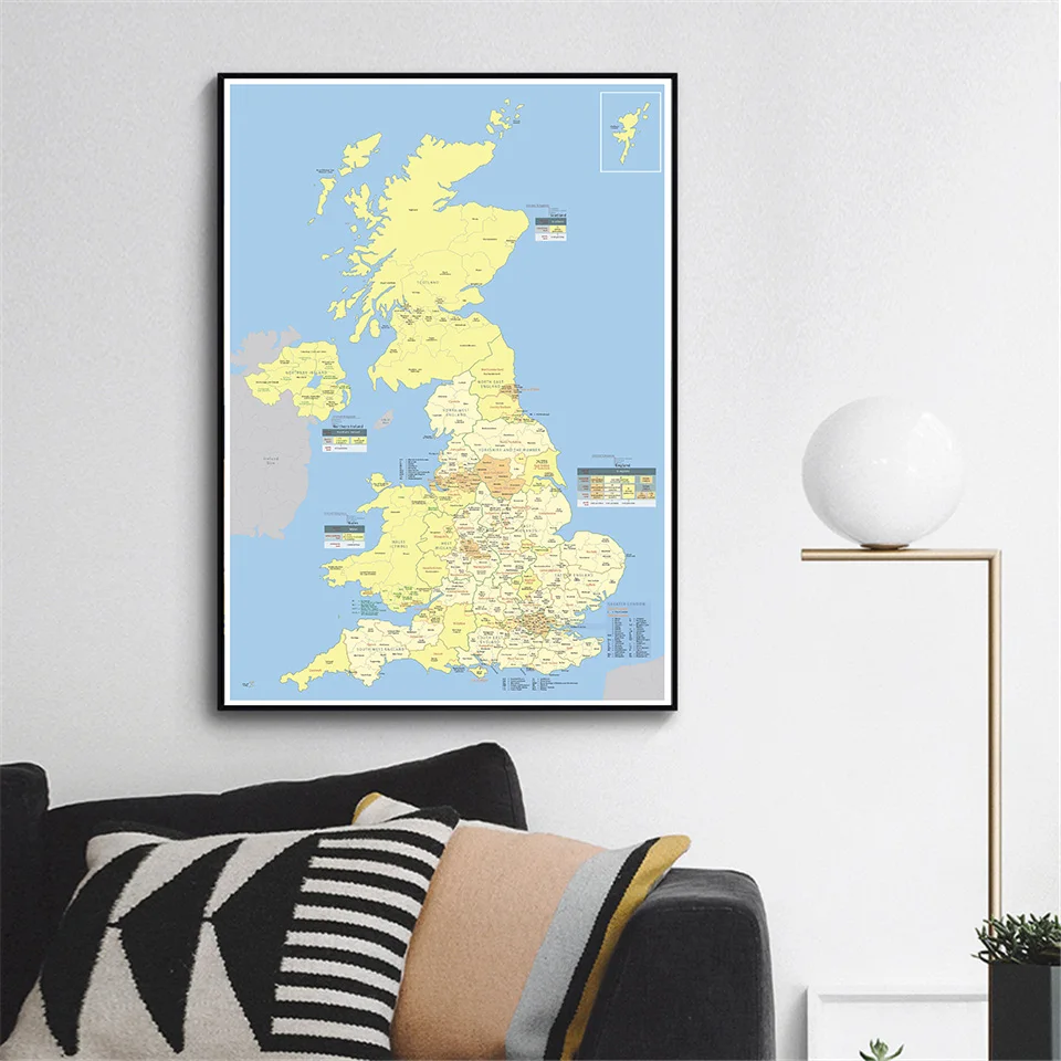 42*59cm mapa Wielkiej Brytanii z szczegółowymi regionami mały rozmiar plakat na płótnie malarstwo Home Decor szkolne prezent podróżny