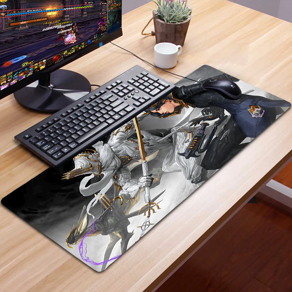 Warframe Hero gioco Mousepad Alfombrilla accessori da gioco Tappetino per Mouse antiscivolo XXL Tappetino 90x30 Tappetino Mouse Tapis De Souris