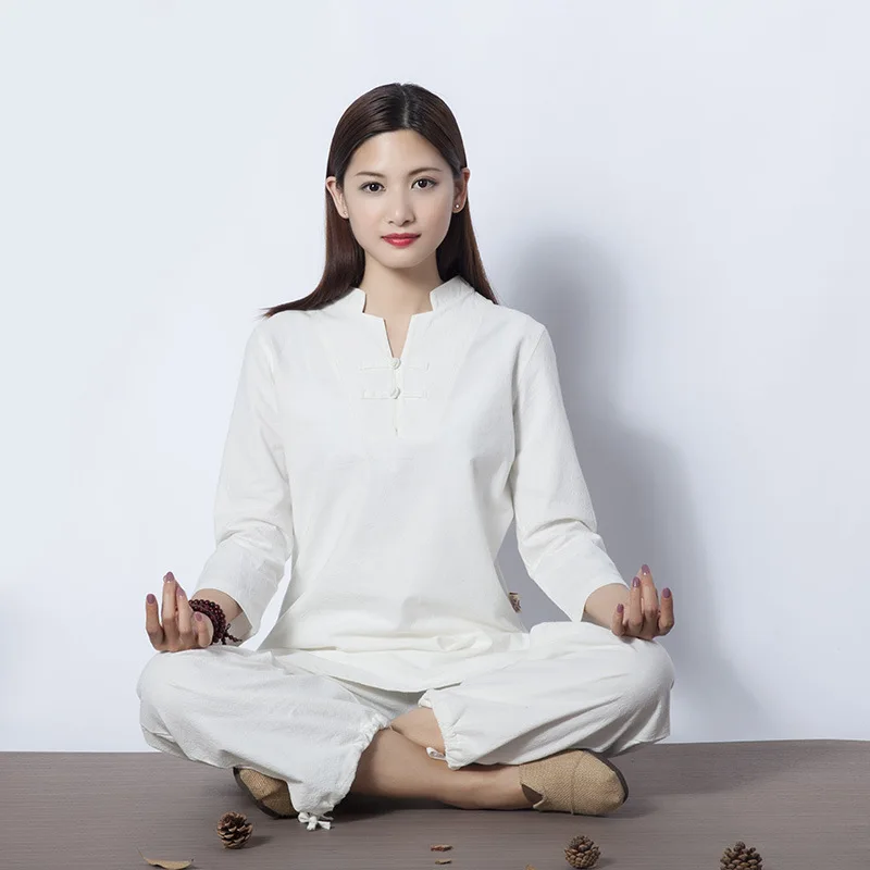 

Women Yoga Set Cotton Linen Long Sleeve Loose Yoga Shirt Shirt+pants Female Meditation Tai Chi Outdoor Yoga Suit Clothing 2pcs