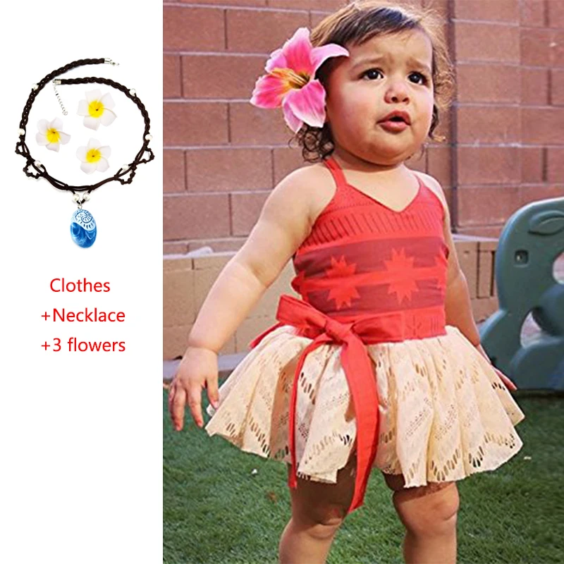 Summer Toddler Girls Moana Dress Up Beautiful Baby Vest Backless Dress Christmas Fancy Costume for Girls Flower Cotton Clothing