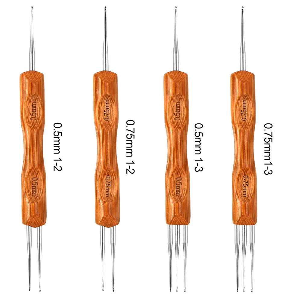 Инструмент для плетения дредов, 1 шт./лот, 1-2 крючка, 1-3 крючка, 0,5 мм, 0,75 мм, из натурального бамбука