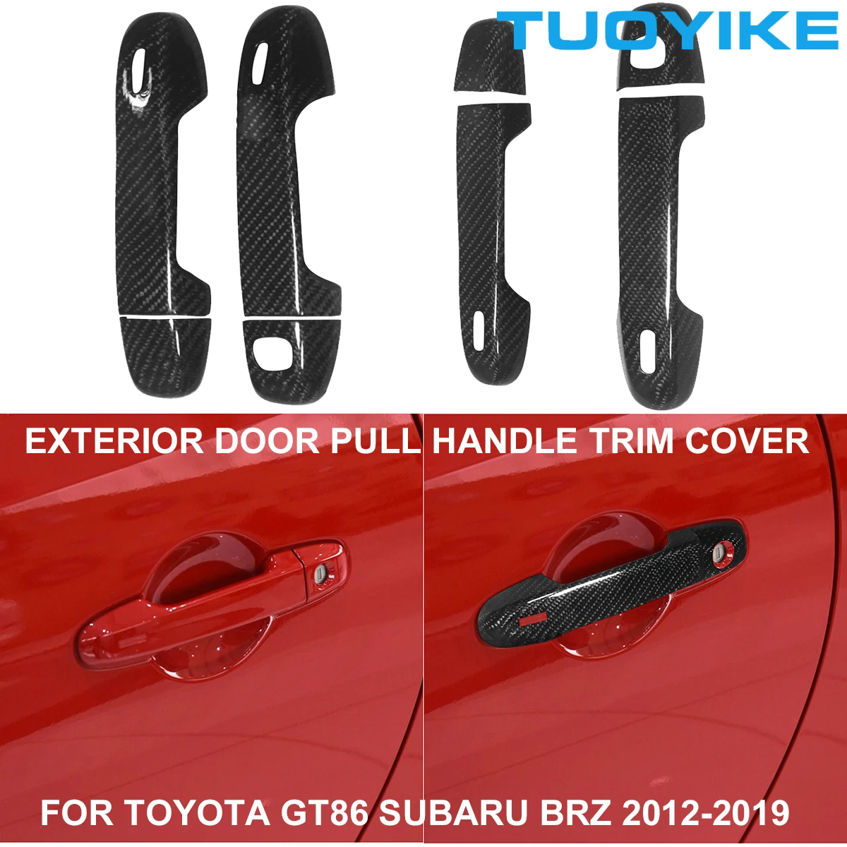 LHD RHD Car Styling Real Carbon Fiber Outer Door Pull Handle Exterior Cover Trim Panel Sticker For Toyota GT86 Subaru BRZ 12-19