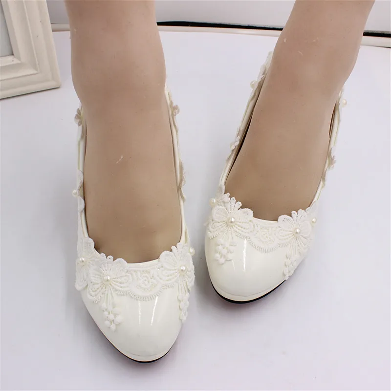 Fashion high heel PU single lace wedding shoes waterproof platform women\'s shoes Bride wedding dress white 8cm high heels wBH167