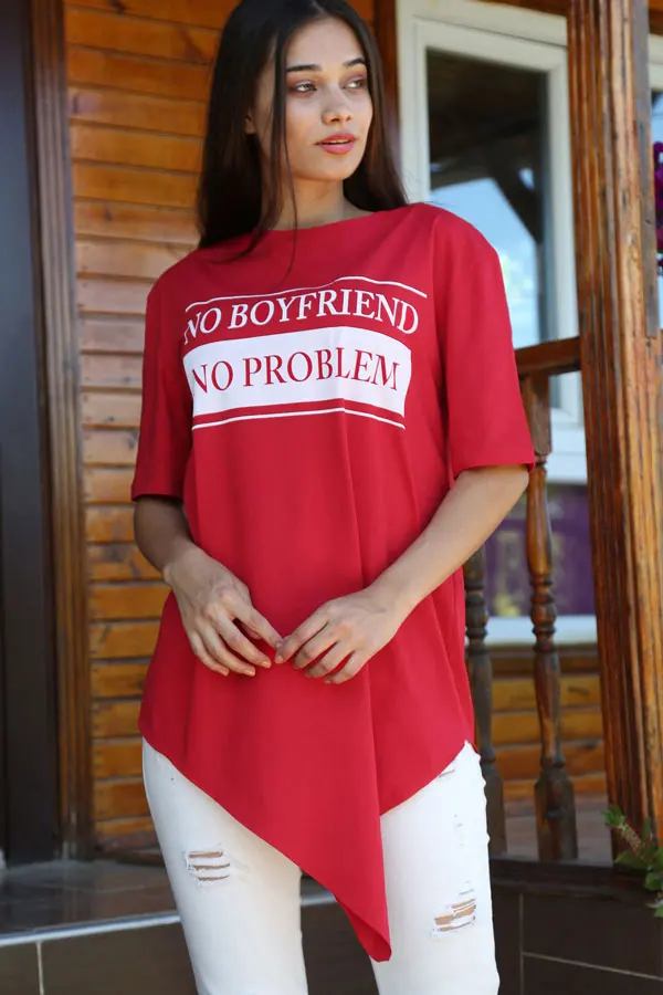 

Lettering Printed Symmetrical Cut Tshirt 2021 Summer Spring Women 'S T-shirt Fashion Tops Sexy Print Ladies top