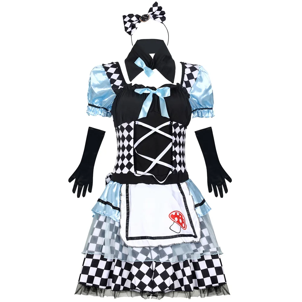 Traje de halloween para mulheres adultas alice no país das maravilhas vestido de festa azul anime alice sonho sissy maid doce lolita cosplay outfit