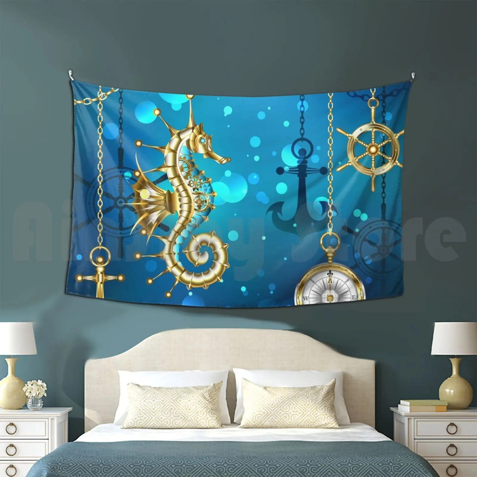 Submerged Mechanical Seahorse Customized Tapestry Seahorse Anchor Fish Clockwork Mechanism Compass