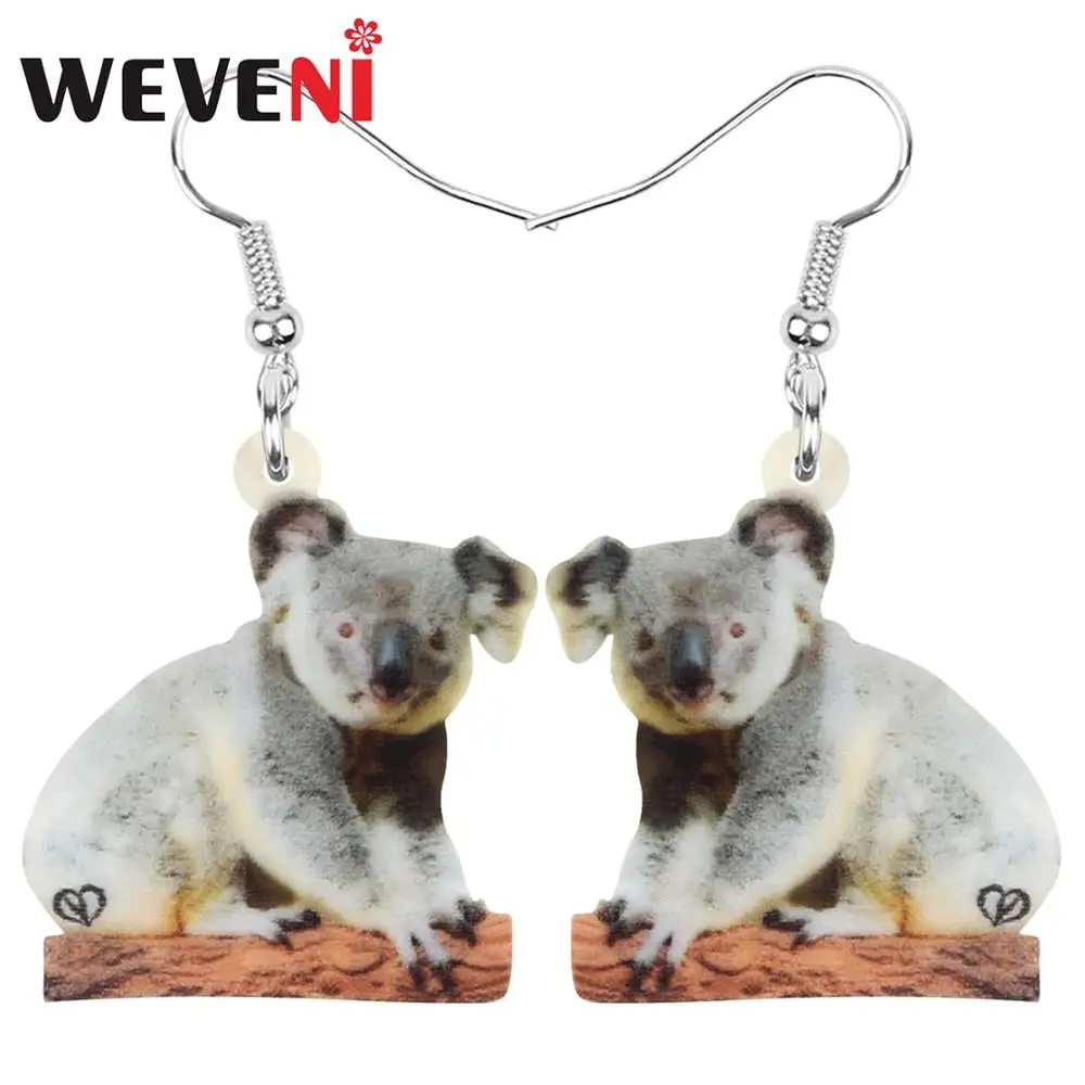 WEVENI Acrylic Australia Koala Earrings Animal Drop Dangle Jewelry For Women Girls Teen Kids Charm Decoration Gift Hot Sale Bulk