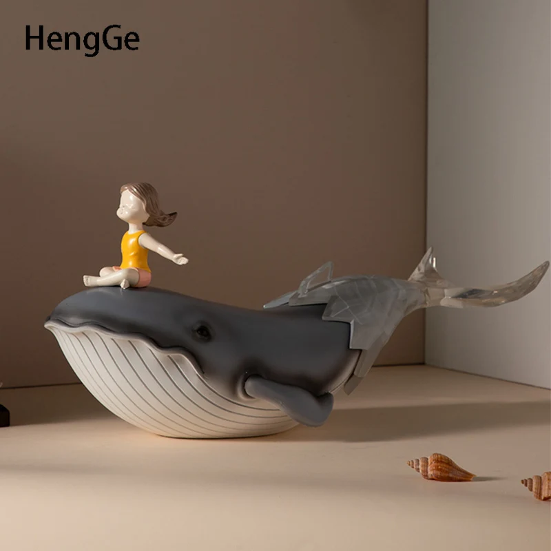 

Современное художественное украшение для гостиной, орнамент из смолы с китами на хрустальной основе, Креативные аксессуары для дома, окрашивание ручной работы