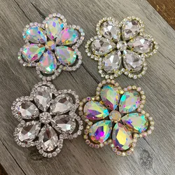 5.5cm crystal AB Flower Rhinestone applique gold or silver base Flatback sew on rhinestne glass DIY Wedding dress Shoes hats