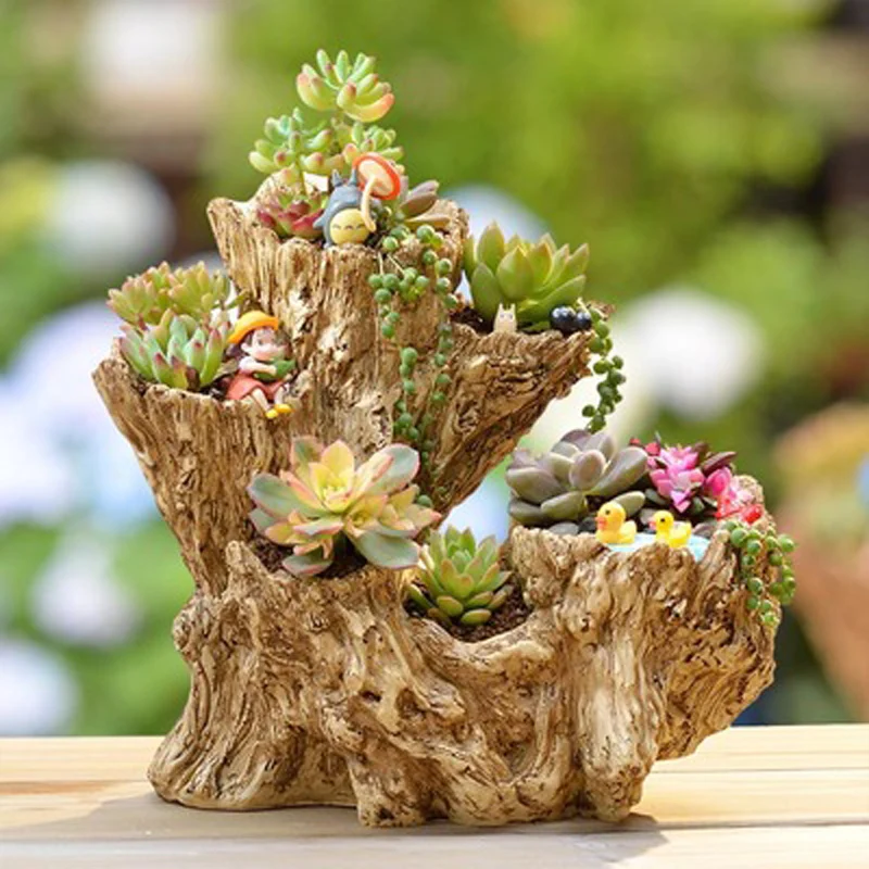 Resin Flower Pot for Succulent Plants, Desktop Potted Holder, Creative Tree Shape, Home Balcony Decoration, Ornaments Gift