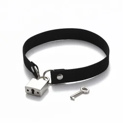 Metallic lock choker collar women/girls punk rave velvet choker necklace padlock Necklace neck goth jewelry